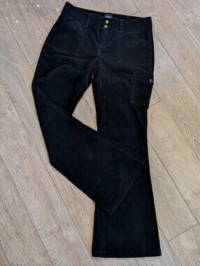 Y2K Corduroy Black Wide-Leg Women's Jeans with Utility Pocket